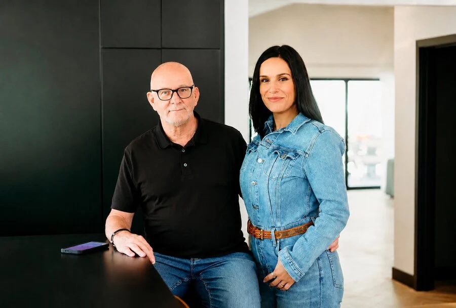 Arie and Inbal, The Oak Development's father-daughter team, in a completed kitchen