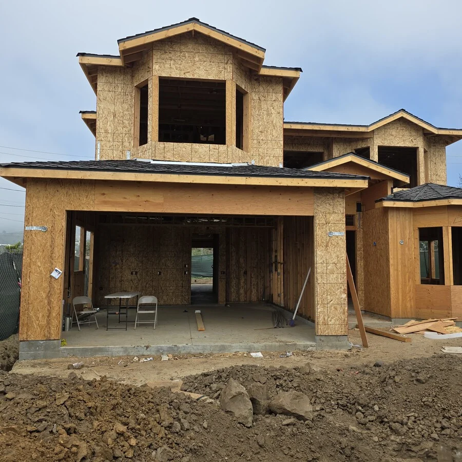 Porch & Garage Frame &mdash; Framing for an attached garage and covered entry.