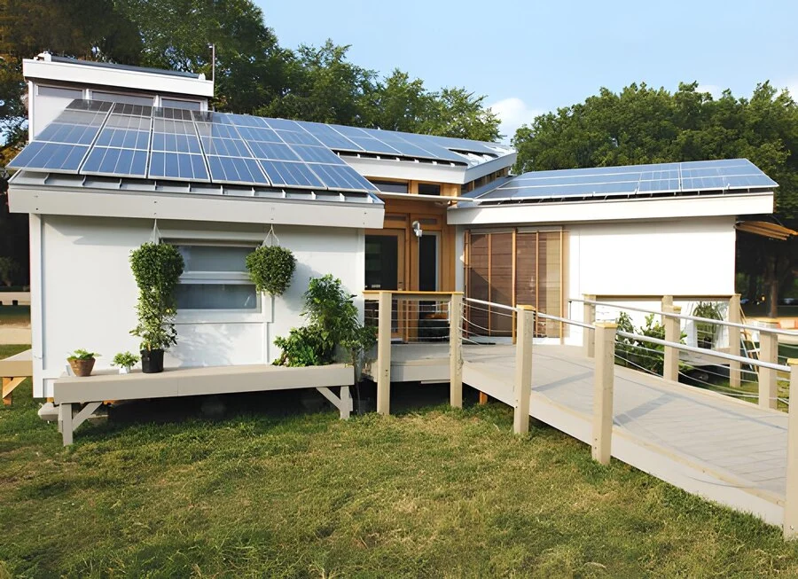 Solar panels integrated into a residential roof